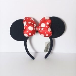 Disney Parks Minnie Mouse Velvet Ears Red Polka Dot Bow Headband